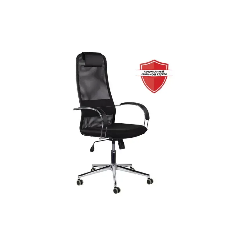 Кресло руководителя Pilot EX-610 CH premium, хром, ткань-сетка, черное главное фото