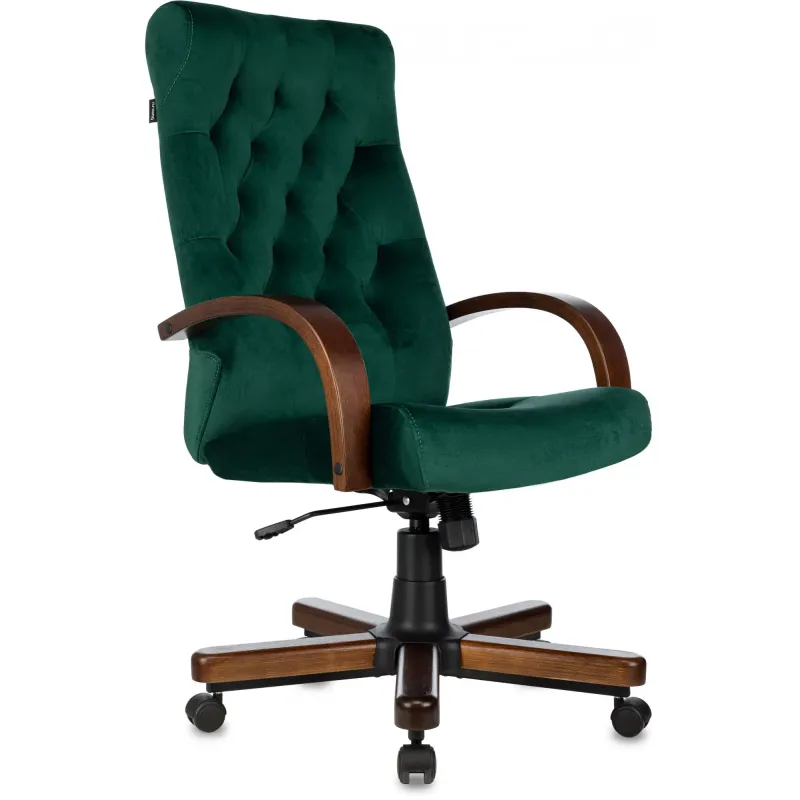 Кресло руководителя Бюрократ T-9928WALNUT Fabric зеленый Italia Green крестов. металл/дерево главное фото
