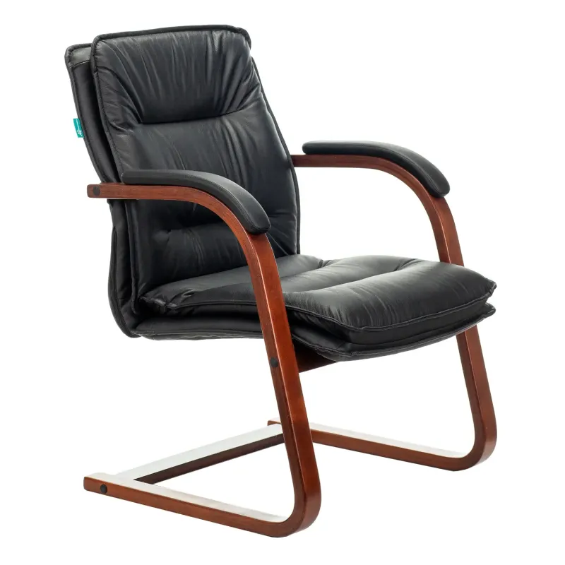 Кресло Бюрократ T-9927WALNUT-AV/BL на полозьях черный кожа главное фото